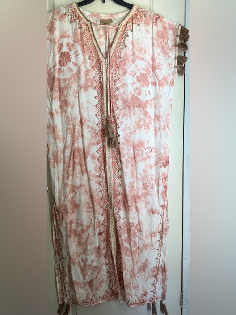 Skemo rayon Pink Tie-Dye Embroidered Tassel Kimono XS embroidered tassels neutro - Picture 2 of 12